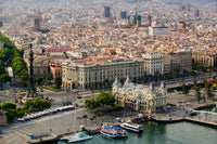 Aerial View of La Rambla with Columbus Statue in Barcelona Fine Art Print by Panoramic Images