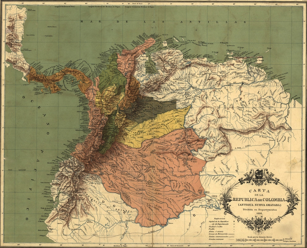 1886 Map of the Republic of Colombia Fine Art Print