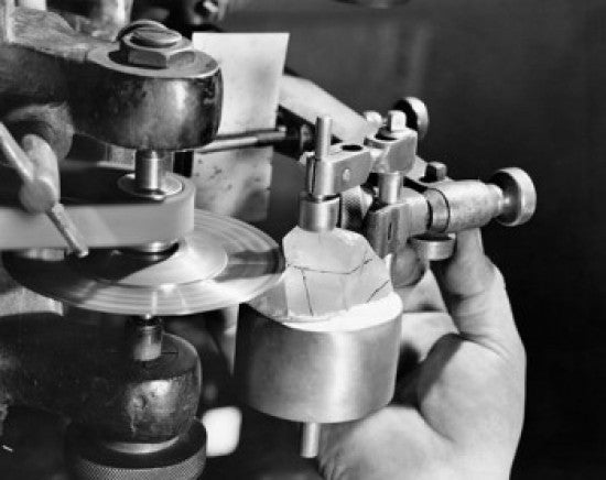 Close-Up of a Hand Adjusting a Diamond Cutter Machine Fine Art Print