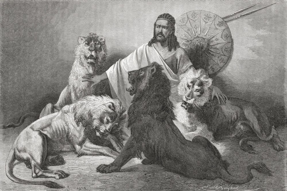 Tewodros II Holding Audience Surrounded by Lions Fine Art Print