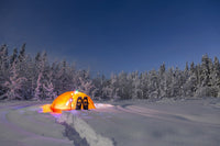 Glowing Tent in Snowy Spruce Forest Fine Art Print by Kevin G. Smith