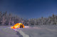 Glowing Tent in Snowy Spruce Forest Fine Art Print by Kevin G. Smith