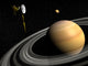 Cassini Spacecraft Orbiting Saturn and Titan Fine Art Print