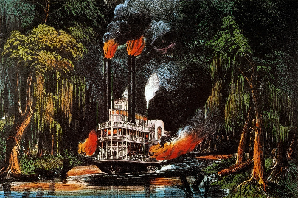 Louisiana Steamboat by Torchlight Fine Art Print - Currier & Ives