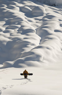 Person Snowboarding in the Mountains of Southeast Alaska Fine Art Print by Dean Blotto Gray