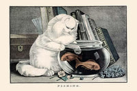 Cat with Paw in Fish Bowl Fine Art Print by E.B. & E.C. Kellogg