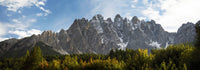 Panorama of Jagged Mountain Range with Glowing Trees Fine Art Print by Michael Interisano