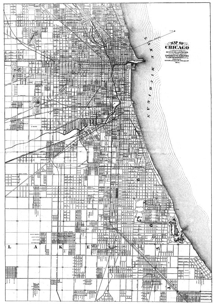 Chicago 1874 Map Fine Art Print by Rufus Blanchard