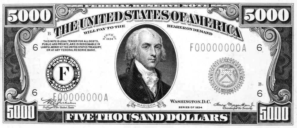 5,000 Dollar Bill Fine Art Print Featuring James Madison | Granger Collection