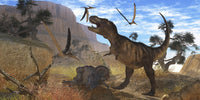 Tyrannosaurus Rex and Triceratops Art Print with Pteranodons
