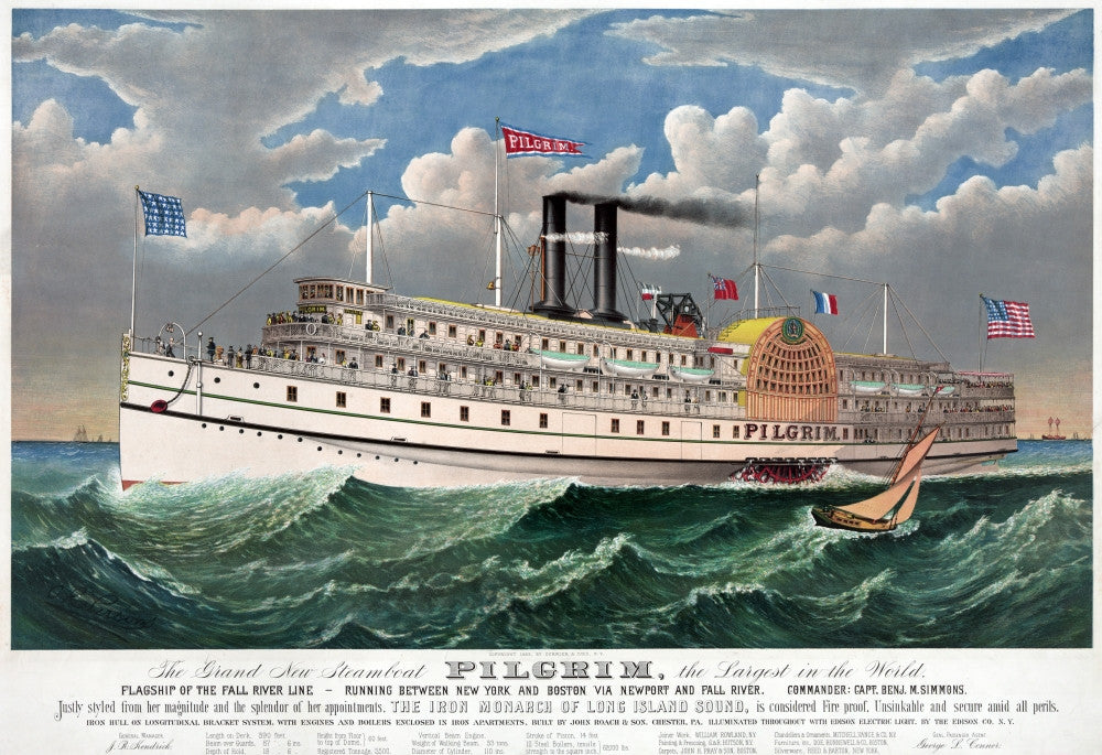 Steamboat Pilgrim Fine Art Lithograph Print, C1883