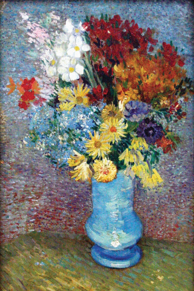 Flowers in a Blue Vase Fine Art Print by Vincent Van Gogh