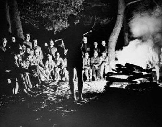 Group of Boy Scouts Singing at a Campfire Fine Art Print