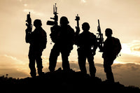 Silhouette of United States Army Rangers at Sunset Fine Art Print by Oleg Zabielin