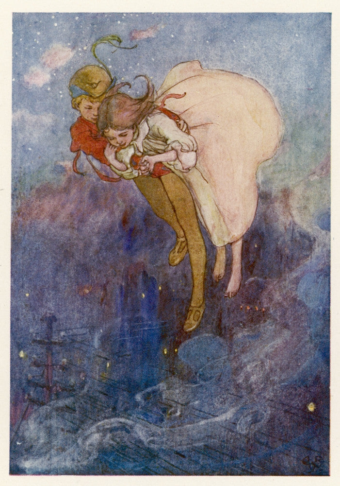 Peter Pan & Wendy Flying Fine Art Print by Mary Evans Picture Library