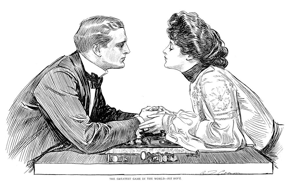 Chess Game Fine Art Print by Charles Dana Gibson, 1903