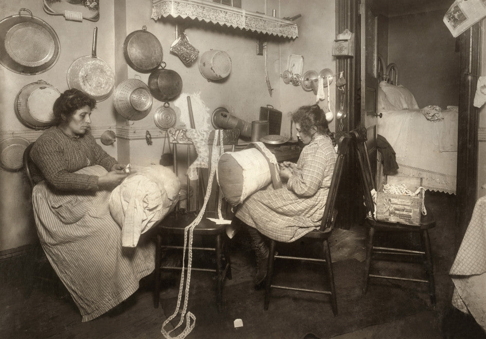 Hine: Home Industry 1911 - Mother and Daughter Pillow-Lacing Fine Art Print