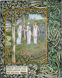 Merlin the Magician and Child Arthur Fine Art Print by Aubrey Beardsley