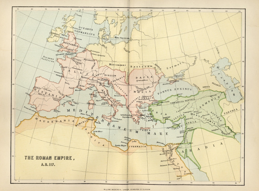 Historic Map of the Roman Empire in AD 117 - Fine Art Print