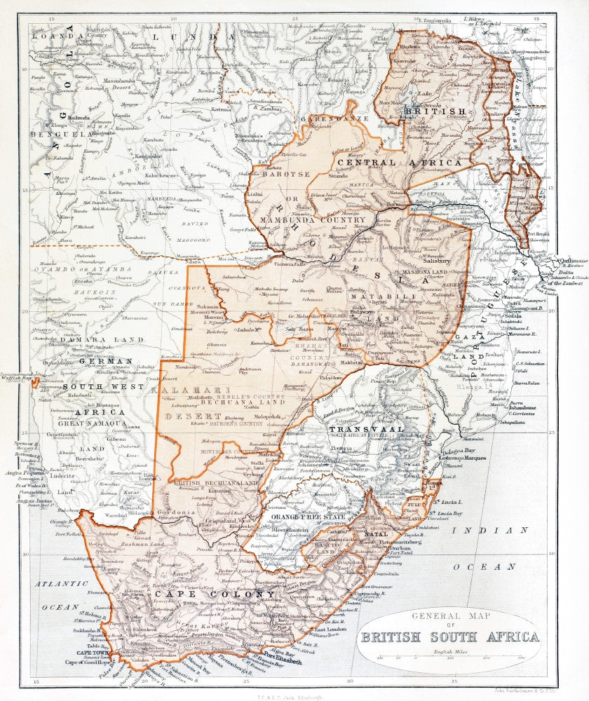Historical Map of British South Africa - 1900 Fine Art Print