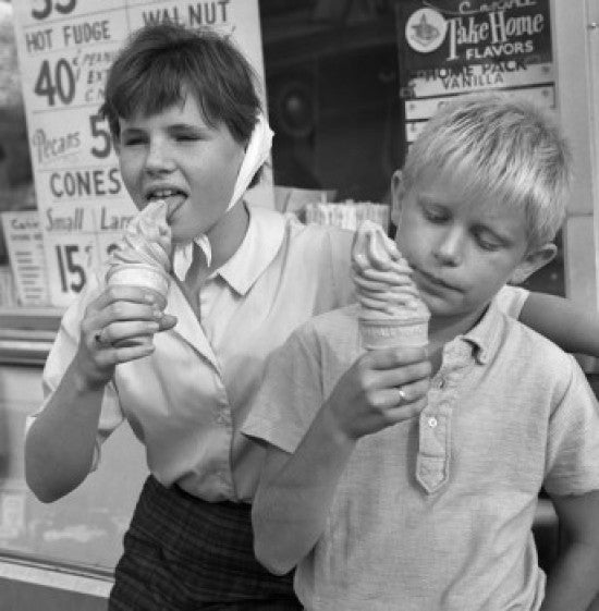 Girl and Boy Eating Ice Creams Fine Art Print