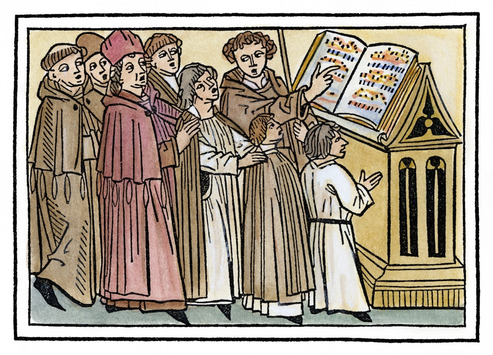 Medieval Choir Woodcut Print from Der Spiegel Des Menschlichen Lebens, 1479