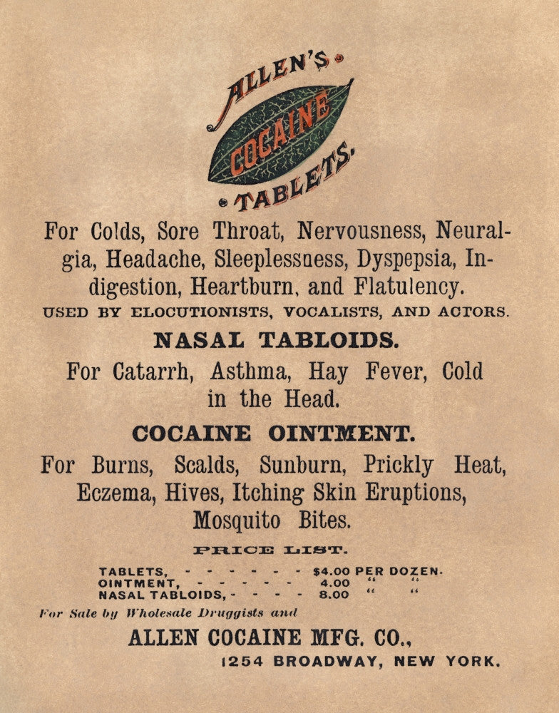 Cocaine Medicine Advertisement from 1885 - Fine Art Print by Granger Collection
