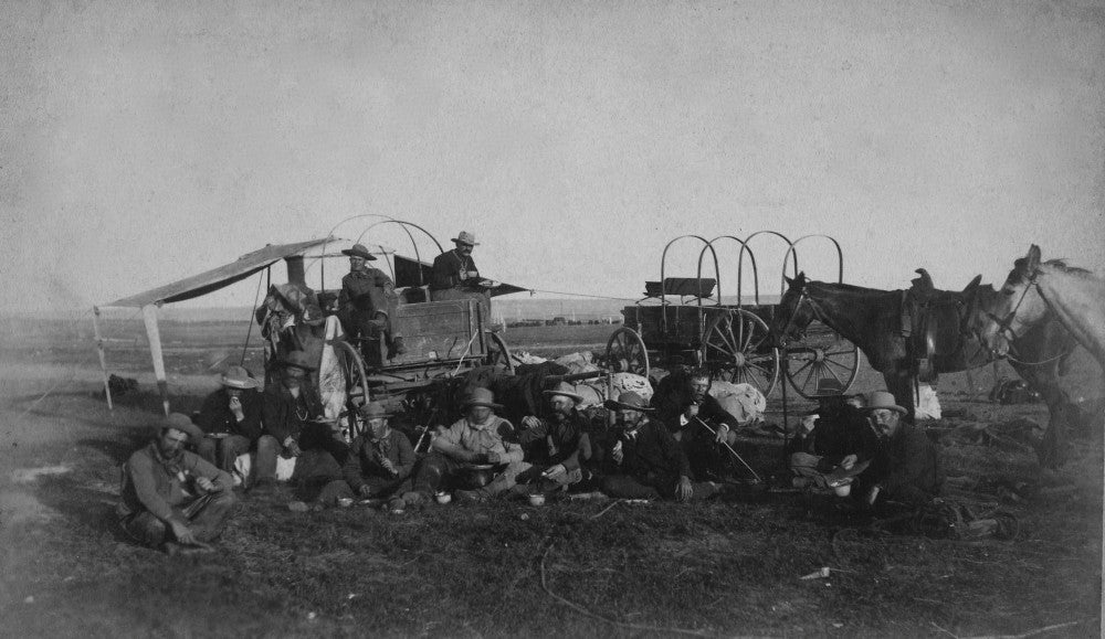 Cowboy Camp Scene Fine Art Print - Chuck Wagon & Bed Wagon