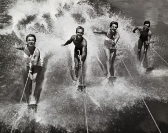 Portrait of Two Young Couples Waterskiing Fine Art Print