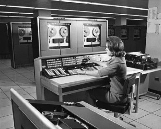 Businesswoman Working on a Mainframe Computer Fine Art Print