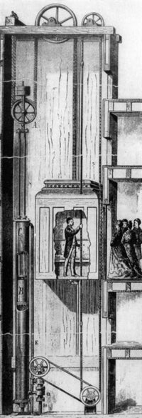 Otis Elevator Hydraulic Print - 1880 Engraving by Granger Collection