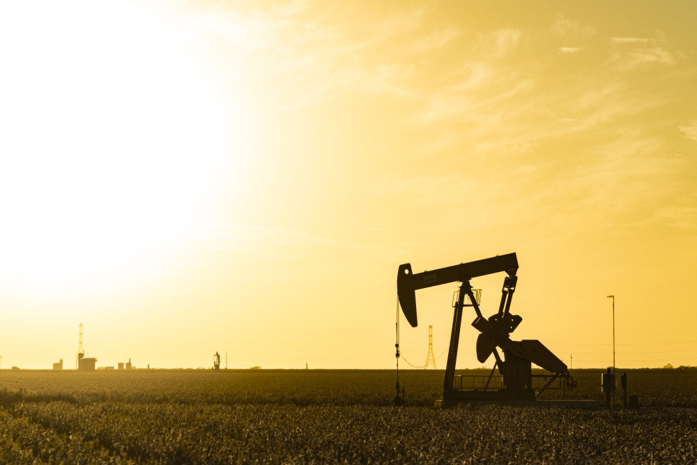Pumpjack on Cotton Field at Sunset Fine Art Print by Alison Jones