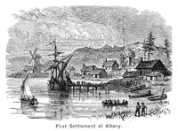 New York: Albany - 17th Century Dutch Settlement Wood Engraving Print