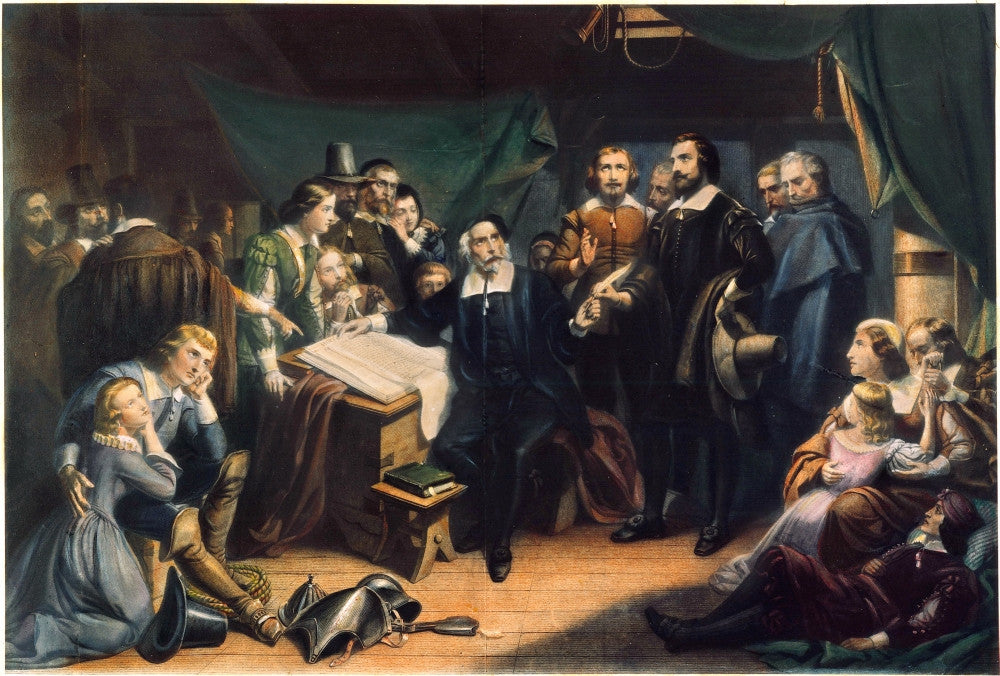 Mayflower Compact Engraving Print - The Pilgrims' Signing 1620