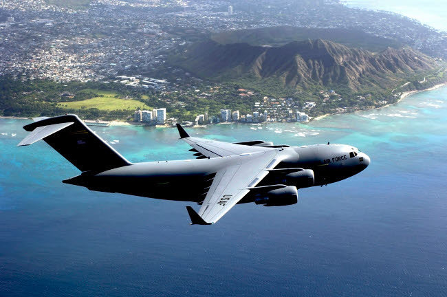 C-17 Globemaster III Over Diamond Head Volcanic Crater Fine Art Print by Stocktrek Images