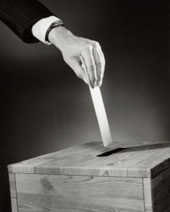 Close-Up of Hand Dropping Ballot into Ballot Box Poster Print