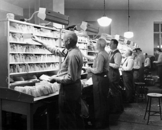 Postal Workers Sorting Mail in a Post Office Fine Art Print - Worcester, Massachusetts