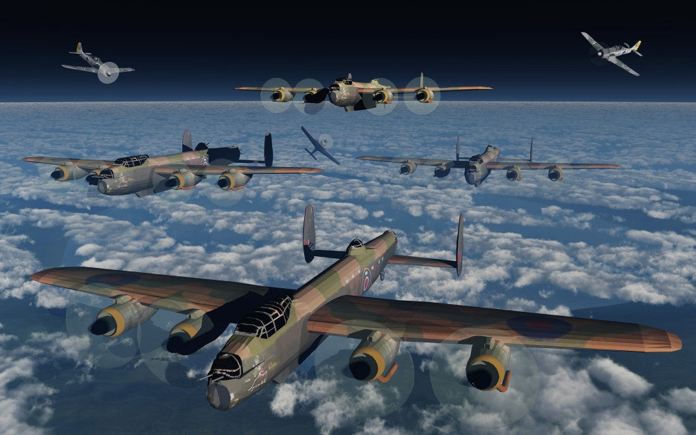 German FW-190 Fighter Planes vs. British Lancaster Bombers Fine Art Print by Mark Stevenson