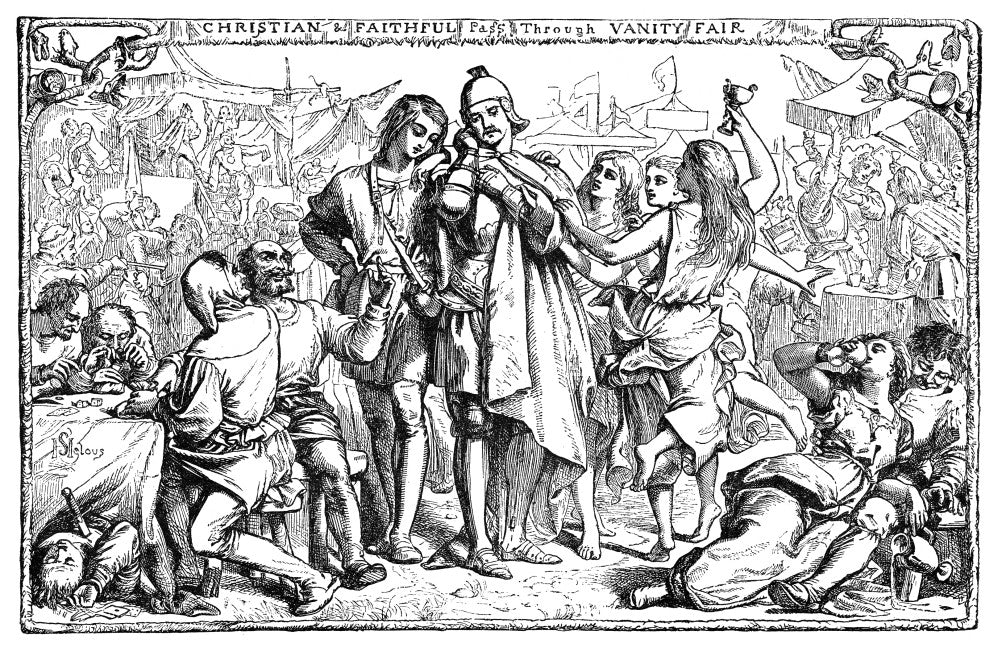 Bunyan's Pilgrim's Progress - Christian & Faithful at Vanity Fair Engraving Print by H.C. Selous