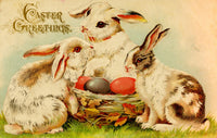 Easter Card with Bunnies, Eggs & Basket Fine Art Print