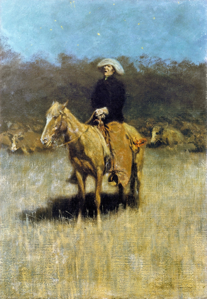 Cowboy Singing to His Herd at Night Fine Art Print