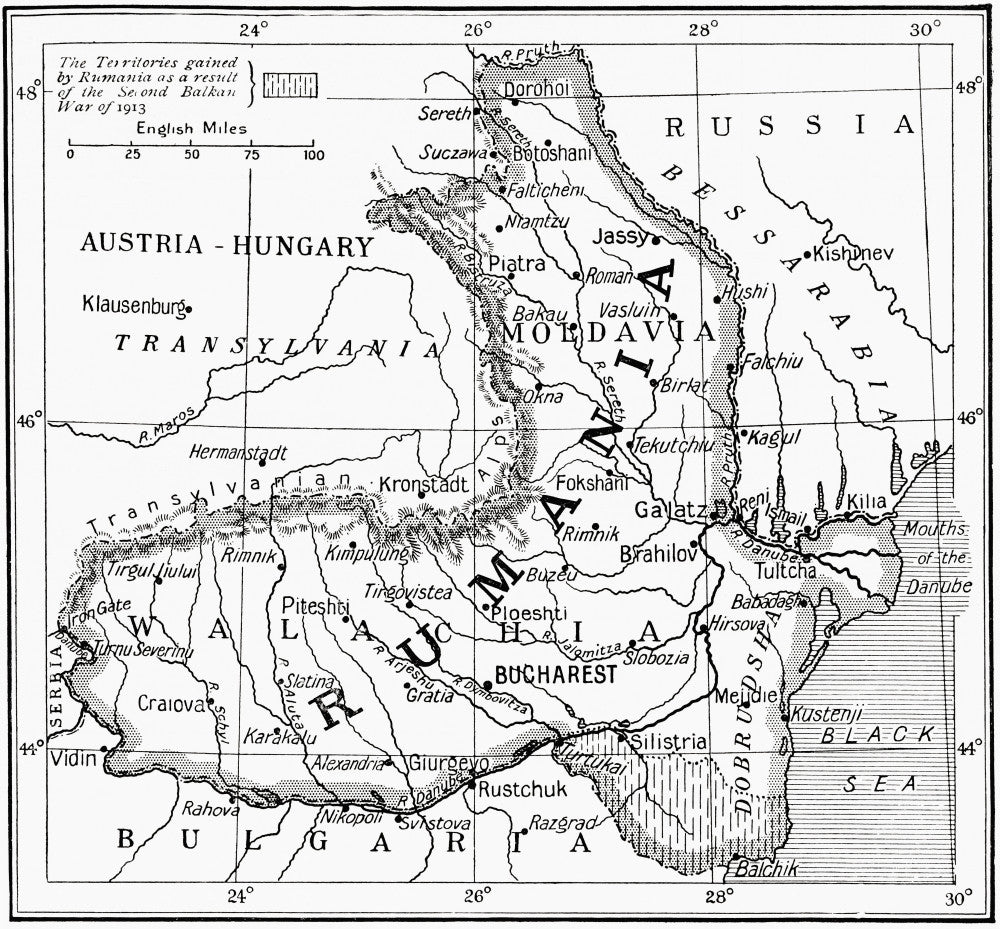 Map of Romania at the Outbreak of WWI Fine Art Print by Ken Welsh