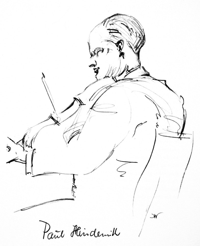 Paul Hindemith Pencil Drawing by Hilda Wiener - Fine Art Print