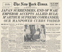WWII V-J Day Front Page New York Times Fine Art Print by Granger Collection