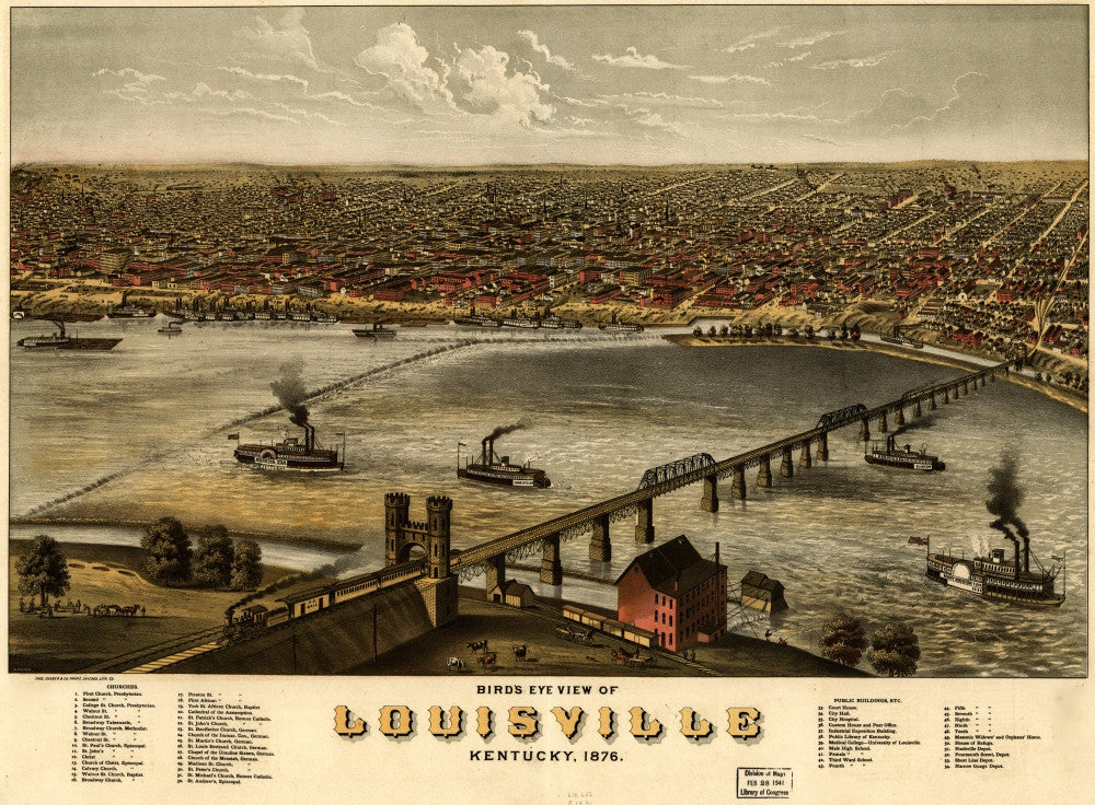 Louisville, Kentucky 1876 Fine Art Print | Vintage Poster