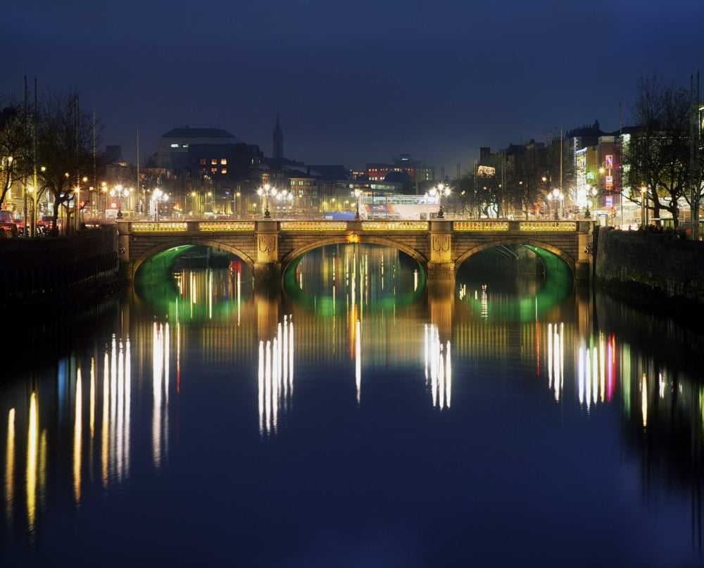 River Liffey at Night Fine Art Print - O'Connell Street Bridge, Dublin