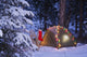 A Tent in the Woods with Christmas Lights Fine Art Print by John Delapp