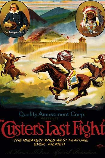Indians Attack Log Fort with Custer & Sitting Bull Poster Print