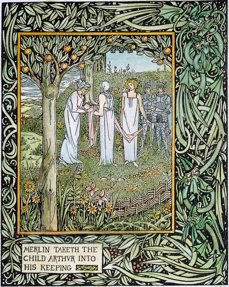 Merlin the Magician and Child Arthur Fine Art Print by Aubrey Beardsley