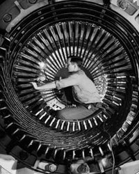 Side Profile of a Mature Man Working in a Steam Turbine-Generator Fine Art Print